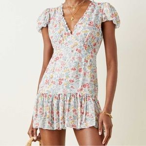 LOVESHACKFANCY
Russ ruffled floral georgette mini dress
 Size 6